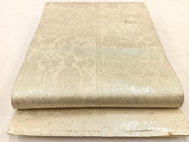 平和屋着物◎六通柄袋帯 人物風景動物文 銀糸 正絹 逸品 BAAV7979yc