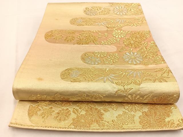 平和屋着物◎六通柄袋帯 エ霞花文 金銀糸 引箔 正絹 逸品 BAAV7980yc