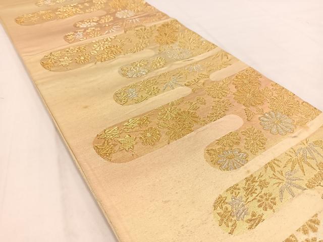 平和屋着物◎六通柄袋帯 エ霞花文 金銀糸 引箔 正絹 逸品 BAAV7980yc