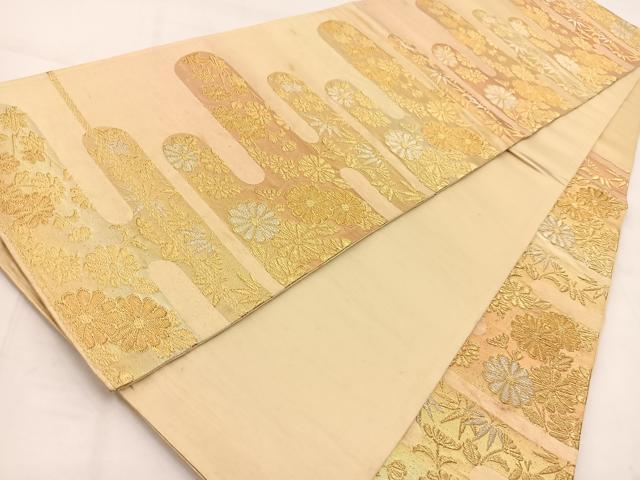 平和屋着物◎六通柄袋帯 エ霞花文 金銀糸 引箔 正絹 逸品 BAAV7980yc