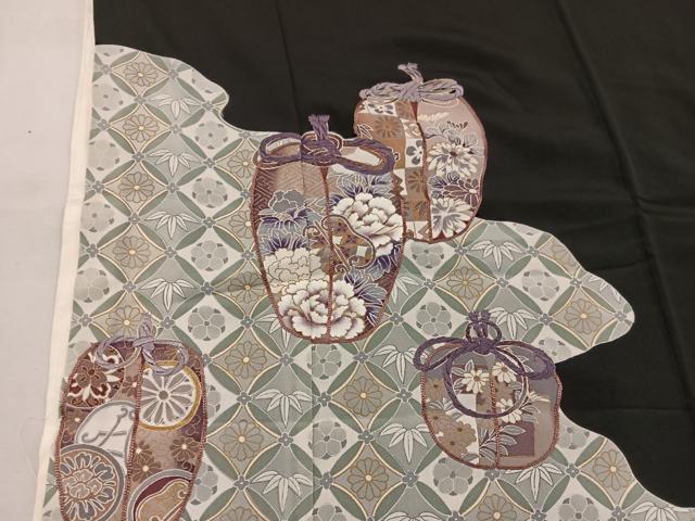 平和屋着物■豪華黒留袖 刺繍 陶器花文 正絹 逸品 BAAV8357mz