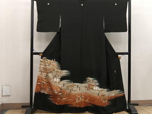 平和屋着物■豪華黒留袖 作家物 松竹梅 人物風景文 暈し染め 金彩 正絹 逸品 BAAV8375mz