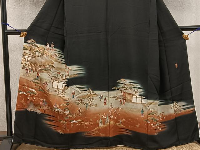 平和屋着物■豪華黒留袖 作家物 松竹梅 人物風景文 暈し染め 金彩 正絹 逸品 BAAV8375mz