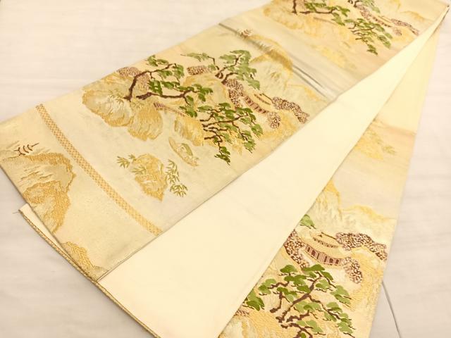 平和屋着物◎六通柄袋帯 唐織 名所風景文 金糸 正絹 逸品 BAAV8417hv