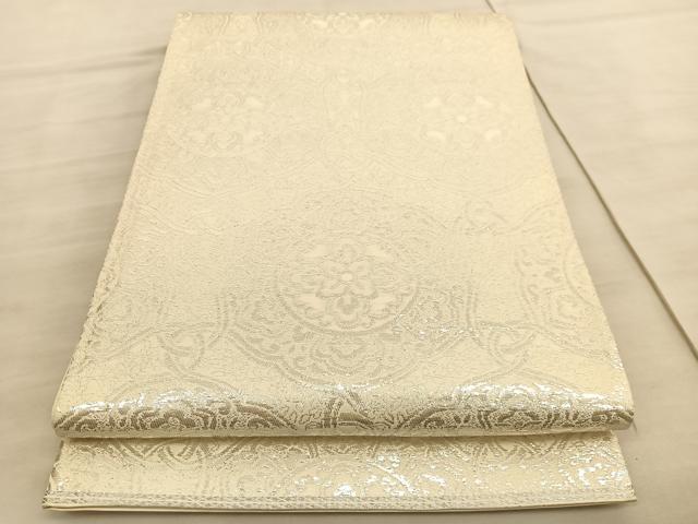 平和屋着物◎六通柄袋帯 錦織 亀甲花唐草文 純銀箔 正絹 逸品 BAAV8420hv