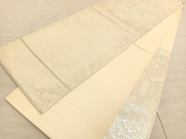 平和屋着物◎六通柄袋帯 錦織 亀甲花唐草文 純銀箔 正絹 逸品 BAAV8420hv