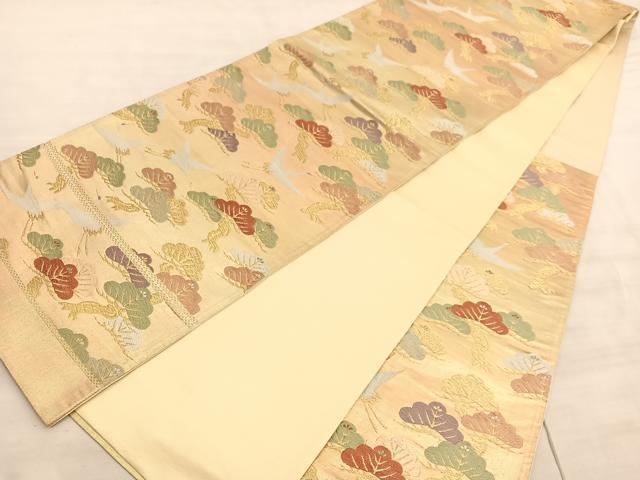 平和屋着物◎六通柄袋帯 唐織 飛鶴松文 金糸 正絹 逸品 BAAV8422hv