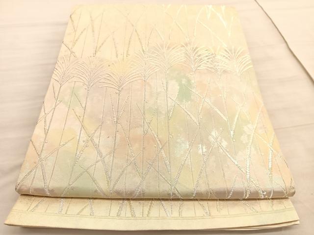 平和屋着物◎六通柄袋帯 唐織 すすき露芝文 金銀糸 正絹 逸品 BAAV8459hv