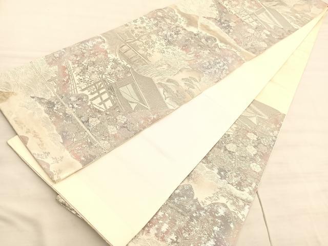 平和屋着物◎六通柄袋帯 彩京錦 風景文 プラチナ箔二重引 正絹 逸品 BAAV8484hv
