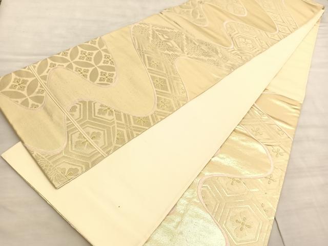 平和屋着物◎六通柄袋帯 唐織 流水双鶴有職文 金糸 正絹 逸品 BAAV8492hv