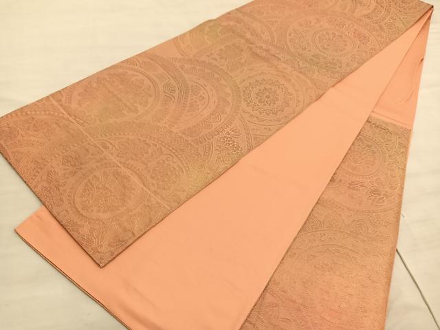 平和屋着物◎西陣 六通柄袋帯 更紗花絵皿 金糸 正絹 逸品 BAAV8497hv