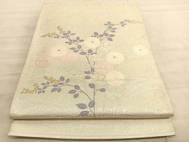 平和屋着物◎太鼓柄袋帯 唐織 菊 金糸 正絹 逸品 BAAV8519hv