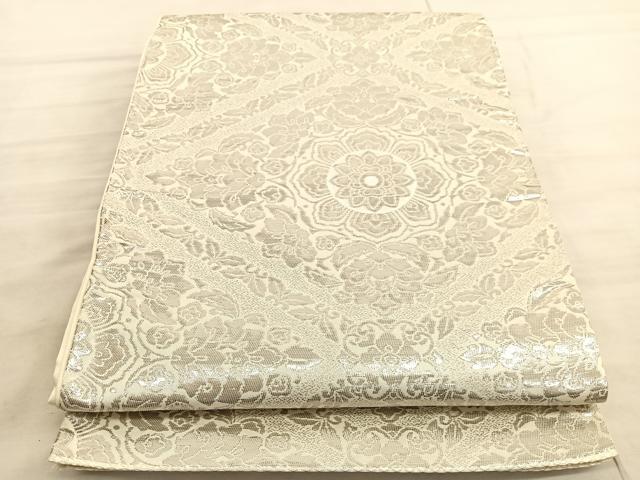 平和屋着物◎六通柄袋帯 菱天井花文 プラチナ箔 正絹 逸品 BAAV8532hv
