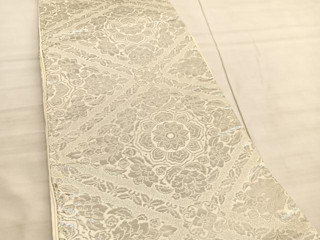 平和屋着物◎六通柄袋帯 菱天井花文 プラチナ箔 正絹 逸品 BAAV8532hv