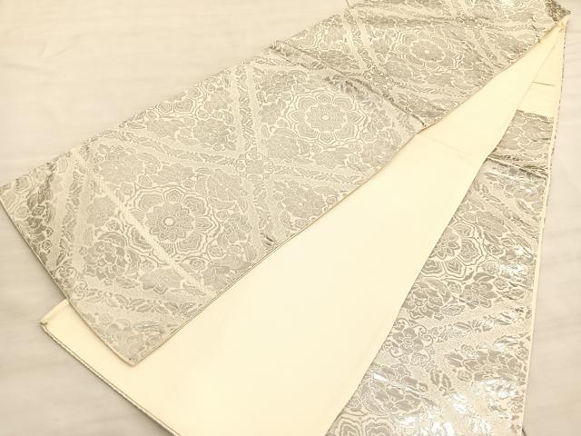 平和屋着物◎六通柄袋帯 菱天井花文 プラチナ箔 正絹 逸品 BAAV8532hv