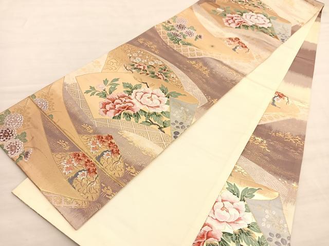 平和屋着物◎六通柄袋帯 唐織 仙兆花文 金糸 正絹 逸品 BAAV8536hv