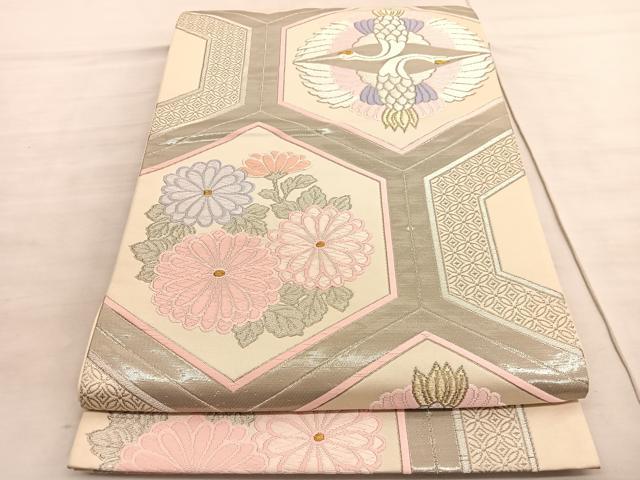 平和屋着物◎六通柄袋帯 唐織 清祥亀甲文 プラチナ箔 正絹 逸品 BAAV8541hv
