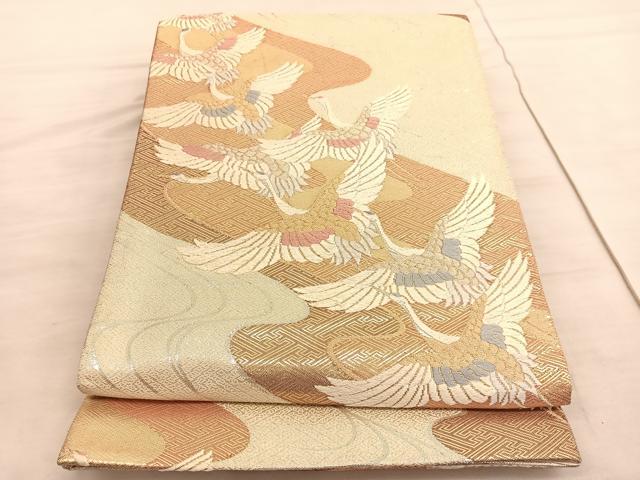 平和屋着物◎六通柄袋帯 唐織 飛鶴文 金糸 正絹 逸品 BAAV8552hv