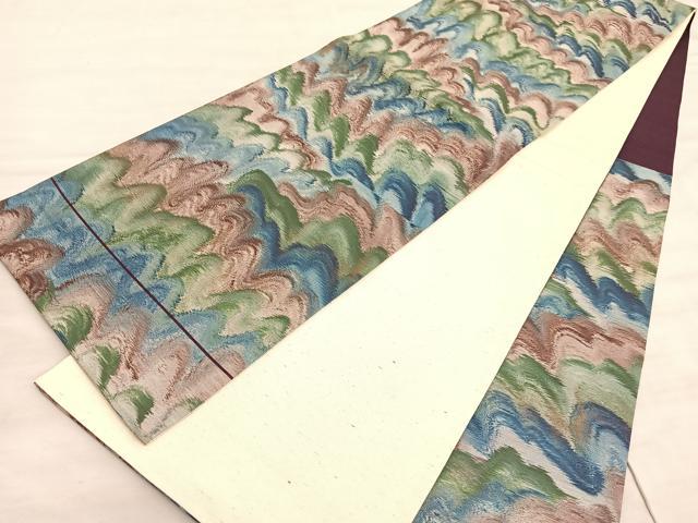 平和屋着物◎六通柄袋帯 波文様 引箔 正絹 逸品 BAAV8553hv