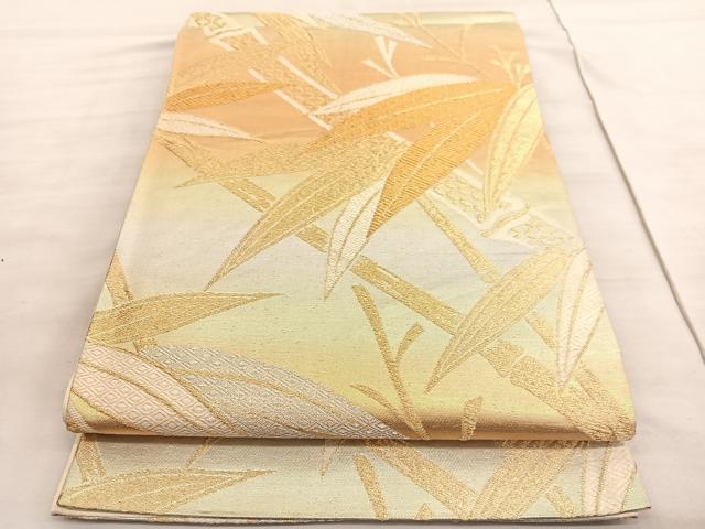 平和屋着物◎六通柄袋帯 唐織 笹竹文 金銀糸 正絹 逸品 BAAV8558hv