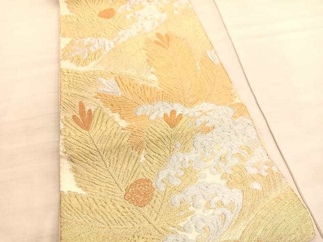 平和屋着物◎六通柄 本袋帯 ふくれ織 若松葉立波文 金銀糸 BAAV8561hv