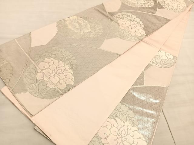 平和屋着物◎六通柄袋帯 唐織 更紗花丸文 銀糸 正絹 逸品 BAAV8567hv
