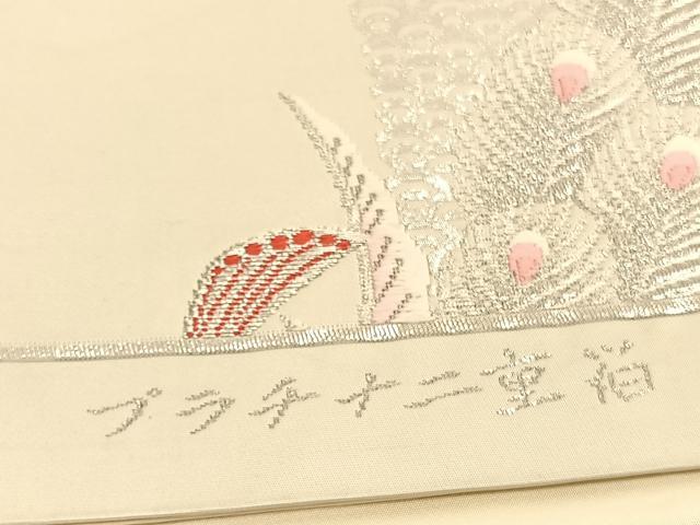平和屋着物◎六通柄袋帯 唐織 孔雀 プラチナ二重箔 正絹 逸品 BAAV8568hv