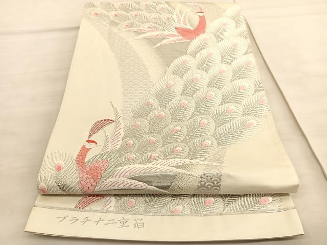 平和屋着物◎六通柄袋帯 唐織 孔雀 プラチナ二重箔 正絹 逸品 BAAV8568hv