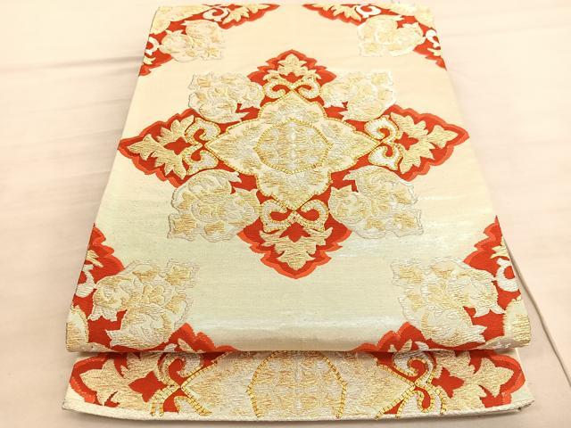 平和屋着物◎六通柄袋帯 駒刺繍 花菱文 金銀糸 正絹 逸品 BAAV8574hv
