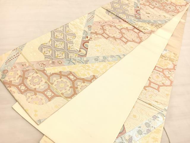 平和屋着物◎六通柄袋帯 唐織 竜田川双鶴花文 金銀糸 正絹 逸品 BAAV8592hv