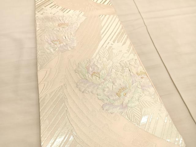 平和屋着物◎六通柄袋帯 ふくれ織 孔雀羽根牡丹文 金銀糸 正絹 逸品 BAAV8596hv