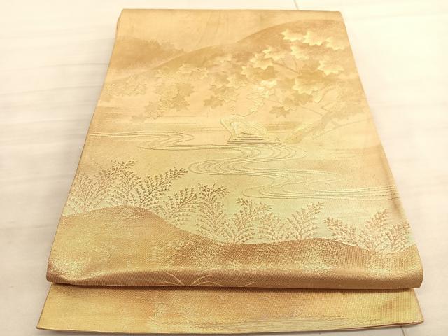 平和屋着物◎六通柄袋帯 遠山楓文 金糸 正絹 逸品 BAAV8601hv