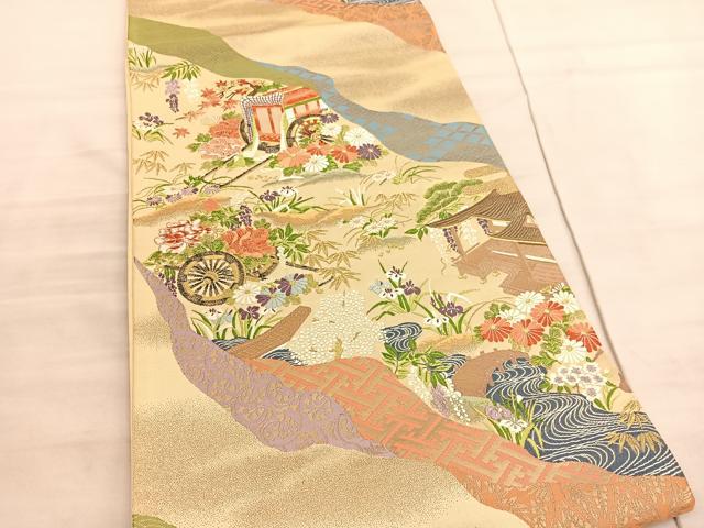 平和屋着物◎六通柄袋帯 唐織 道長御所解 金糸 正絹 逸品 BAAV8607hv