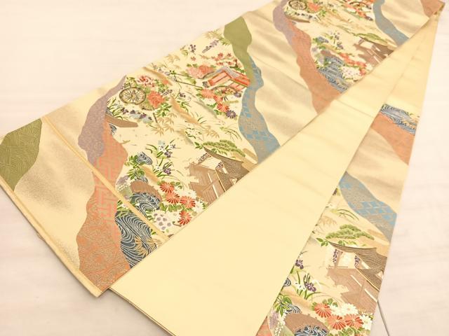 平和屋着物◎六通柄袋帯 唐織 道長御所解 金糸 正絹 逸品 BAAV8607hv