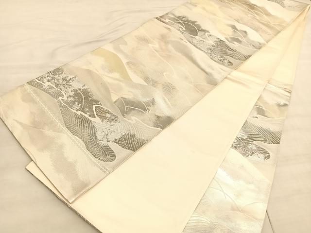 平和屋着物◎西陣 六通柄袋帯 重山流水文 金銀糸 引箔 正絹 逸品 未使用 BAAV8611hv