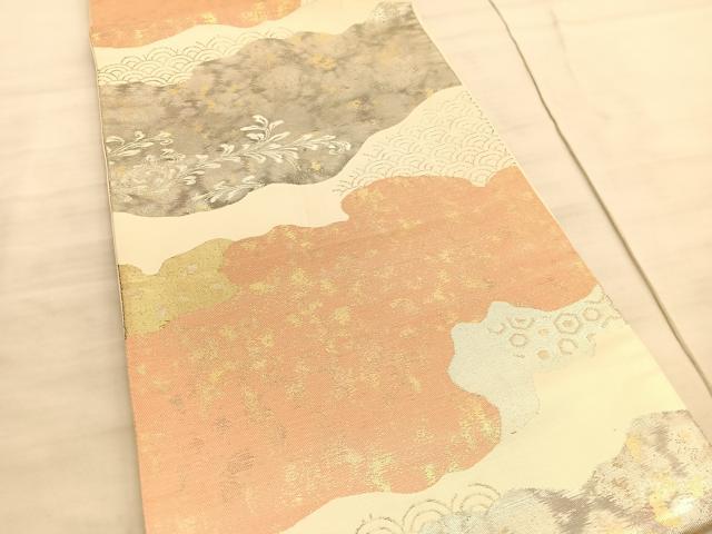 平和屋着物◎六通柄袋帯 唐織 青海波草葉文 金銀糸 正絹 逸品 BAAV8619hv