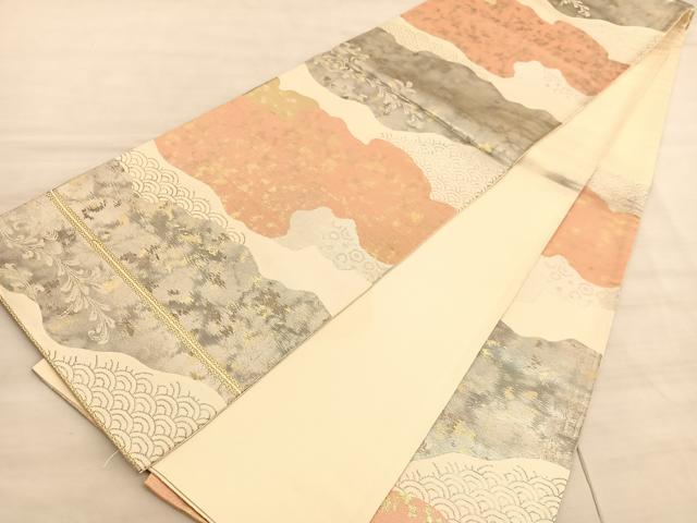 平和屋着物◎六通柄袋帯 唐織 青海波草葉文 金銀糸 正絹 逸品 BAAV8619hv