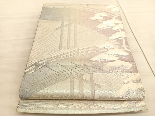 平和屋着物◎六通柄袋帯 唐織 浜松文 銀糸 正絹 逸品 BAAV8626hv
