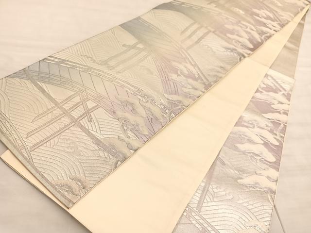 平和屋着物◎六通柄袋帯 唐織 浜松文 銀糸 正絹 逸品 BAAV8626hv