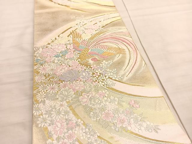 平和屋着物◎西陣 服部織物謹製 六通柄袋帯 唐織 尾長鳥花文 金銀糸 正絹 逸品 BAAV8631hv