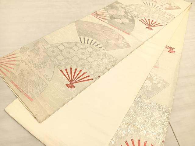 平和屋着物◎六通柄袋帯 唐織 扇面蜀江花文 銀糸 正絹 逸品 BAAV8649hv