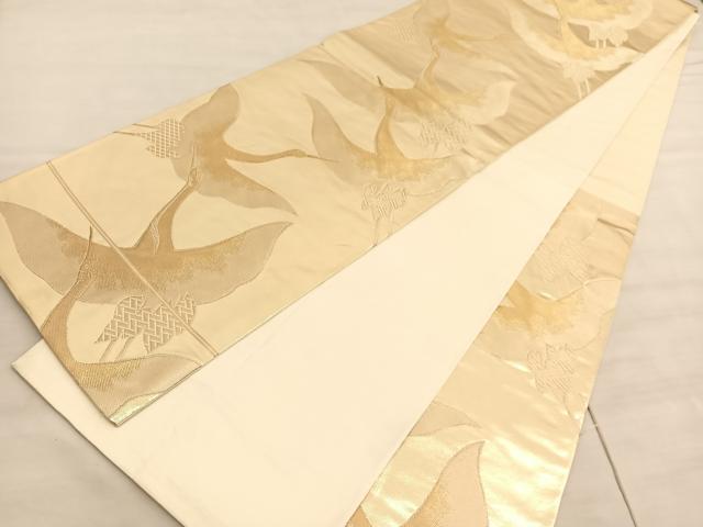 平和屋着物◎六通柄袋帯 手織 飛鶴文 金糸 正絹 逸品 BAAV8663hv