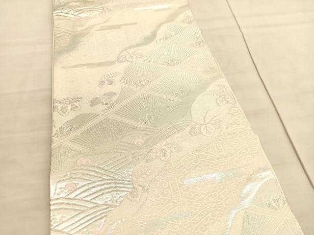 平和屋着物◎六通柄袋帯 唐織 道長若松葉菱文 銀糸 正絹 逸品 BAAV8671hv