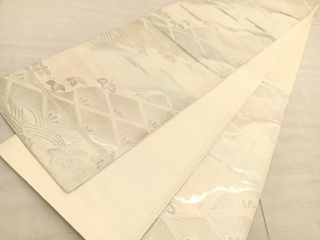 平和屋着物◎六通柄袋帯 唐織 道長若松葉菱文 銀糸 正絹 逸品 BAAV8671hv