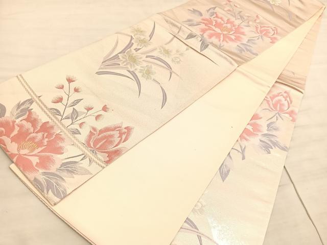 平和屋着物◎六通柄袋帯 唐織 地紙牡丹文 金銀糸 正絹 逸品 BAAV8690hv