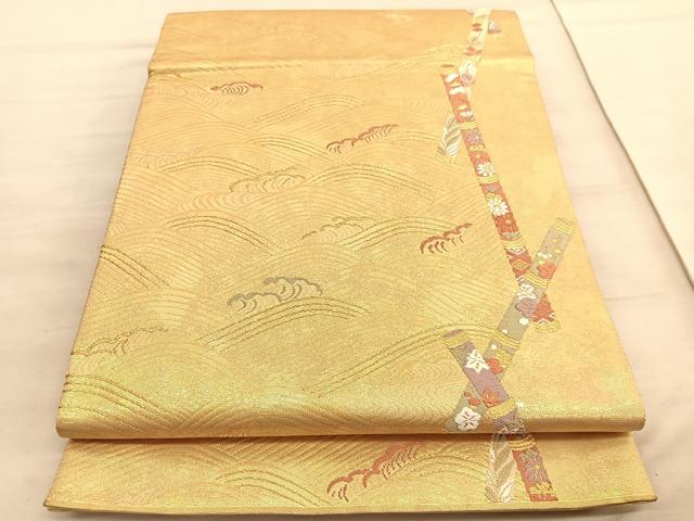 平和屋着物◎六通柄袋帯 唐織 立波横笛花文 本うるし箔 正絹 逸品 BAAV8693hv