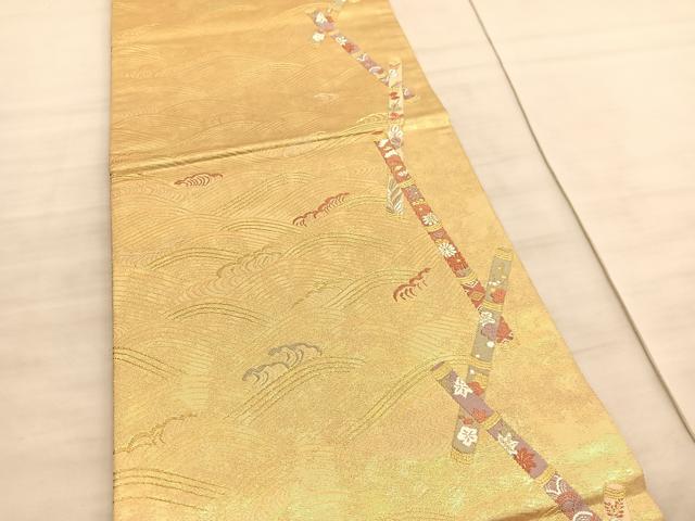 平和屋着物◎六通柄袋帯 唐織 立波横笛花文 本うるし箔 正絹 逸品 BAAV8693hv