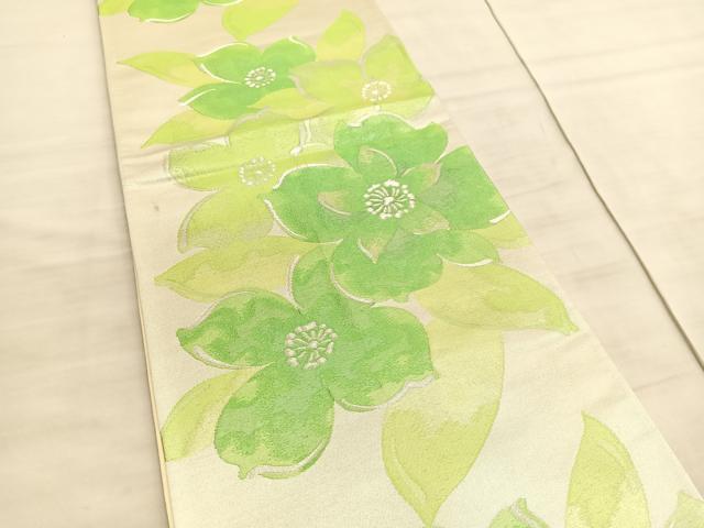 平和屋着物◎六通柄袋帯 草花文 銀糸 正絹 逸品 BAAV8727hv