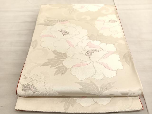 平和屋着物◎西陣 六通柄袋帯 唐織 牡丹 銀糸 正絹 逸品 BAAV8737hv