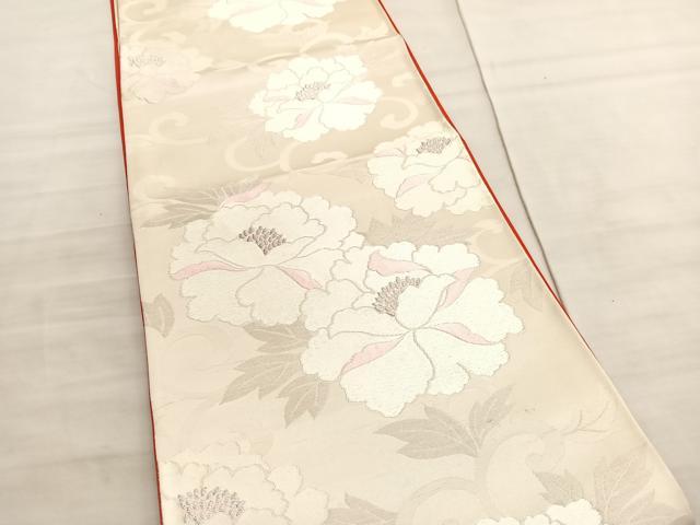 平和屋着物◎西陣 六通柄袋帯 唐織 牡丹 銀糸 正絹 逸品 BAAV8737hv